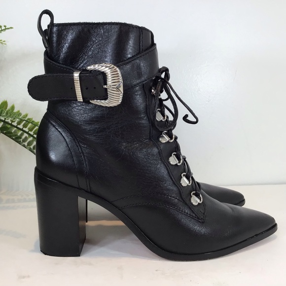 SCHUTZ LEATHER COMBAT BOOTS LACE UP BLOCK HEEL BLACK SZ